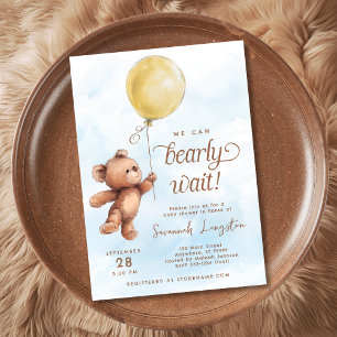 We Can Bearly Wait Yellow Teddy Bear Baby Shower Invitation