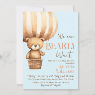 We Can Beary Wait Bear Blue Boy Baby Shower Invitation