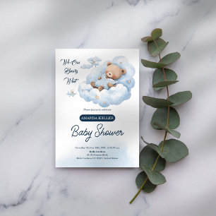 We Can Beary Wait – Cute Blue Bear Baby Shower Invitation