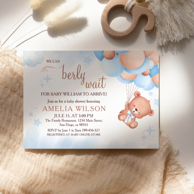 We Can Berly Wait Teddy Bear Balloon Bouquet Baby  Invitation (Creator Uploaded)