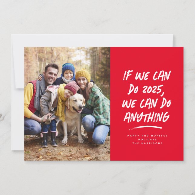 We can do anything Christmas photo red Holiday Card (Front)