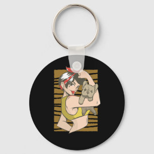 We Can Do It Girl Activist with Cute Puppy Key Ring
