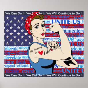 "We Can Do It" Patriotic Woman Poster with Flag