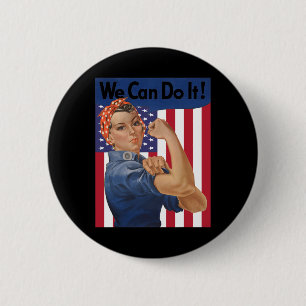 We Can Do It Rosie The Riveter Feminist Usa Flag R 6 Cm Round Badge