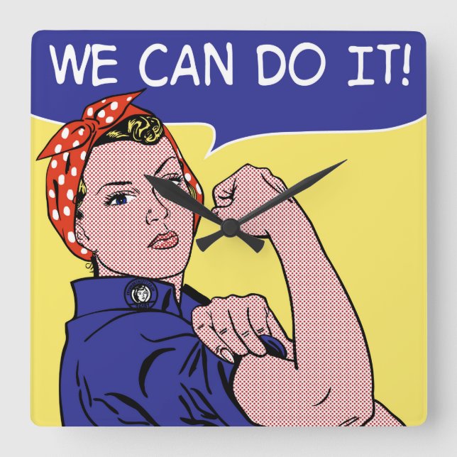 We Can Do It! Rosie the Riveter Pop Art Remix Square Wall Clock (Front)