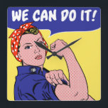 We Can Do It! Rosie the Riveter Remix Pop Art Square Wall Clock<br><div class="desc">Rosie the Riveter meets her match in a funky Licsteinien Ben-Day Dots-inspired remix. Roy Lichtenstein is best known for his dotted,  angst-filled comics featuring beautiful ladies in distress. This lady is FAR from being in distress,  though! Rosie is the ultimate symbol of GIRL POWER!</div>