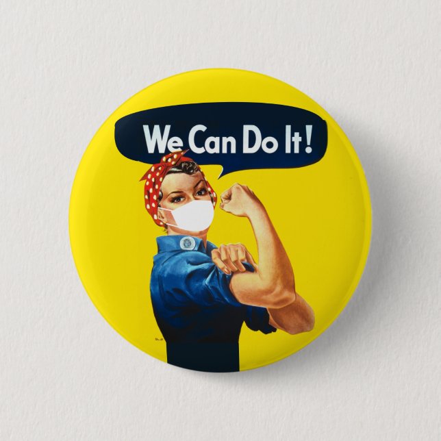 We Can Do It Rosie The Riveter Wearing Mask 6 Cm Round Badge (Front)
