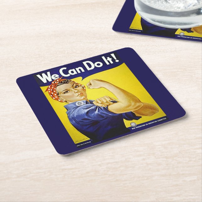 We Can Do It! Square Paper Coaster (Angled)