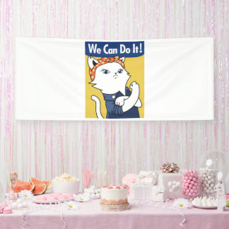 We Can Do It! White Cat Rosie the Riveter Banner