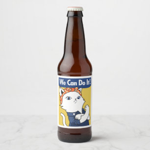 We Can Do It! White Cat Rosie the Riveter Beer Bottle Label