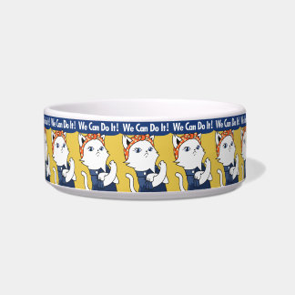 We Can Do It! White Cat Rosie the Riveter Bowl