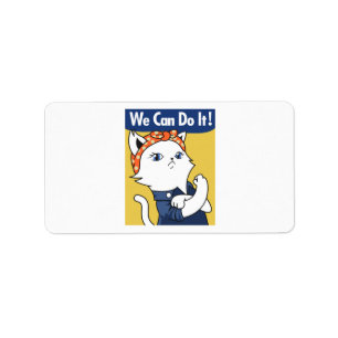 We Can Do It! White Cat Rosie the Riveter Label