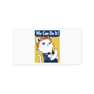 We Can Do It! White Cat Rosie the Riveter Label