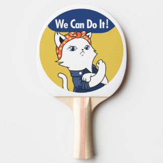 We Can Do It! White Cat Rosie the Riveter Ping Pong Paddle