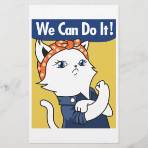 We Can Do It! White Cat Rosie the Riveter Stationery