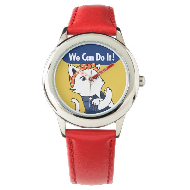 We Can Do It! White Cat Rosie the Riveter Watch (Front)