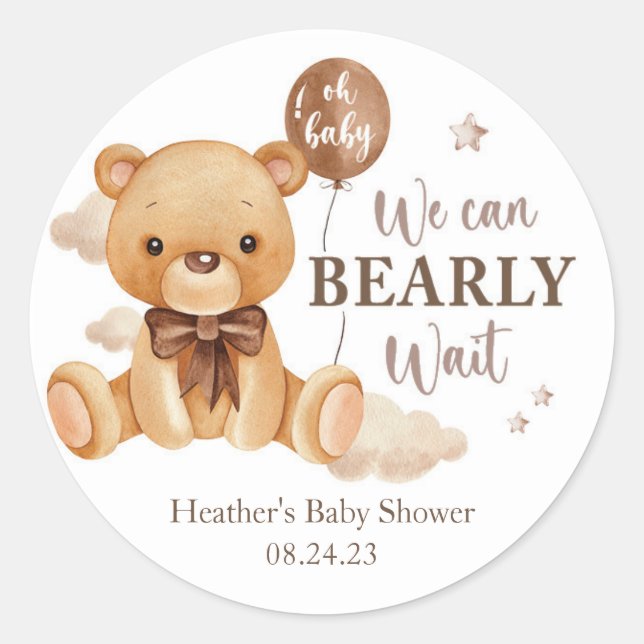 We Can Nearly Wait Baby Shower Favour Sticker (Front)