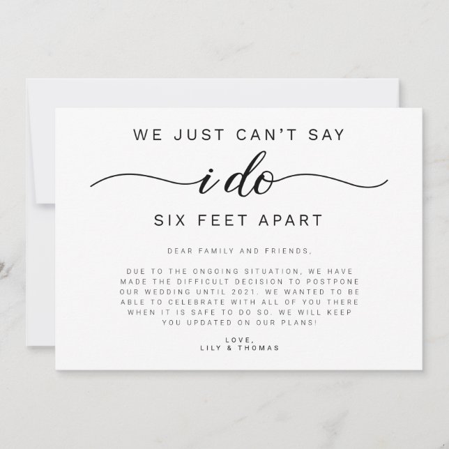 We' Can't Say I Do Six Feet Apart Wedding Announcement (Front)