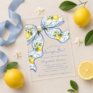 We Can't Wait to Squeeze You Lemon Bow Baby Shower Acrylic Invitations