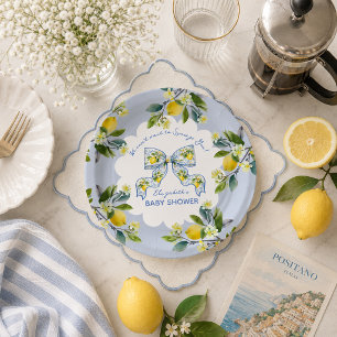 We Can't Wait to Squeeze You Lemon Bow Baby Shower Paper Plate