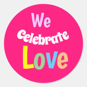 WE Celebrate Love Hand Fan Table Tent Classic Round Sticker