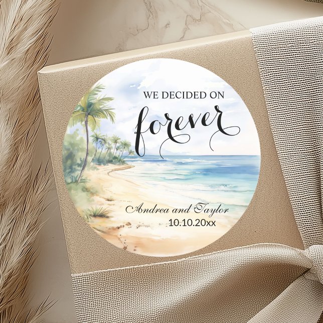 We decided on Forever Beach and Palm Trees Classic Round Sticker (Creator Uploaded)
