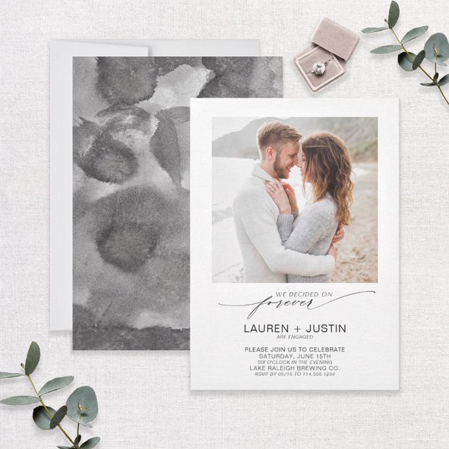 We Decided on Forever Black White Photo Engagement Invitation (Creator Uploaded)