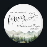 We decided on Forever Elegant Wedding favour Magnet<br><div class="desc">An elegant Wedding design with watercolor mountains and pine trees that you can customise with your details.</div>