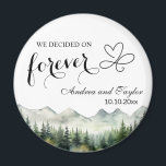 We decided on Forever Elegant Wedding favour Magnet<br><div class="desc">An elegant Wedding design with watercolor mountains and pine trees that you can customise with your details.</div>