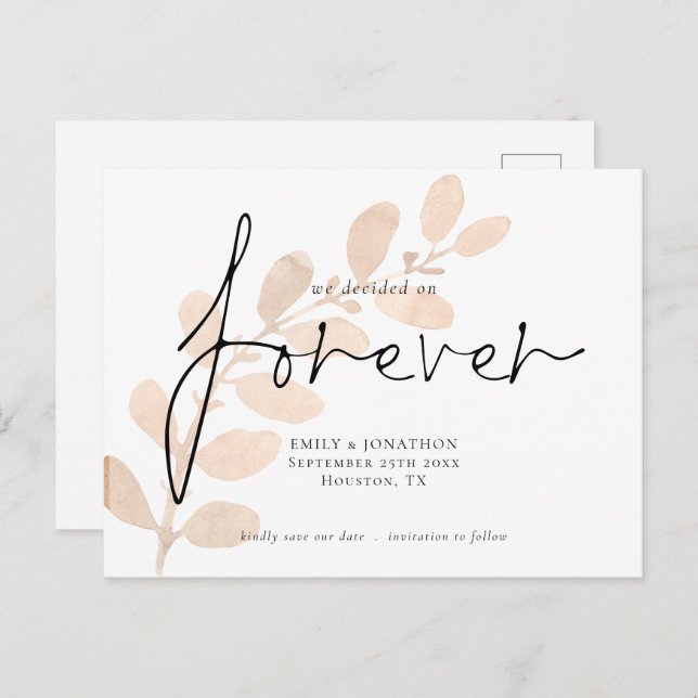 We Decided on Forever Peach Foliage Save The Date Invitation Postcard (Front/Back)