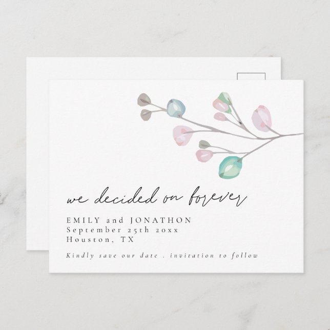 We Decided on Forever Script Leaves Save The Date  Invitation Postcard (Front/Back)