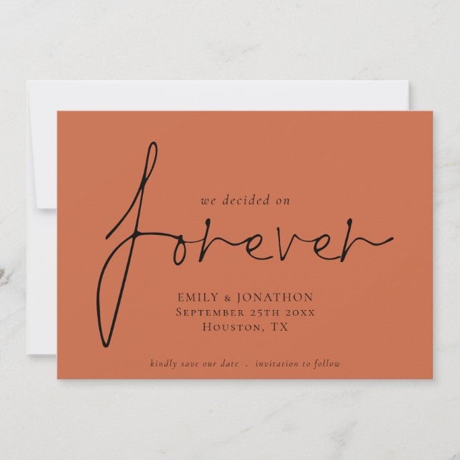We. Decided On Forever Terracotta Save The Date (Front)
