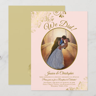 We Did! Blush Pink & Gold Lace Wedding Reception Invitation