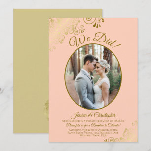 We Did! Coral Peach & Gold Lace Wedding Reception Invitation