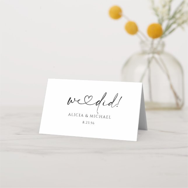 We Did! Elegant Minimalist Handwriting Wedding Place Card (Back)
