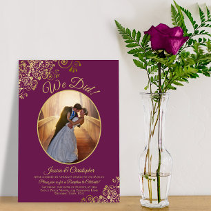We Did! Gold Lace on Magenta Wedding Reception Invitation