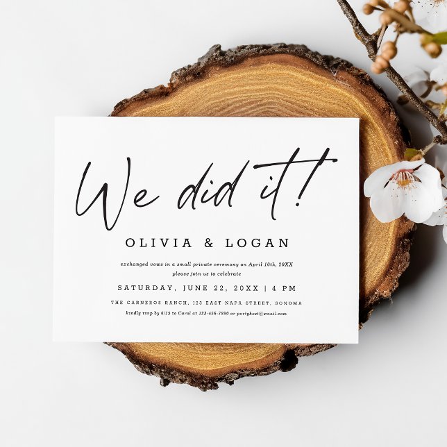 We Did It! Chic Modern Script Wedding Elopement Invitation (Creator Uploaded)