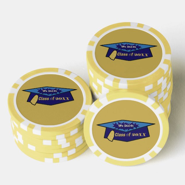 We Did It Class of 20XX Blues Graduation Hat Poker Chips (Stack)