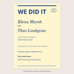 We Did It — Courthouse Wedding Celebration Dinner Invitation