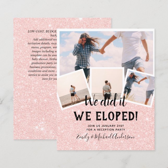 We Did It ELOPEMENT PHOTO Wedding RECEPTION Budget (Front/Back)