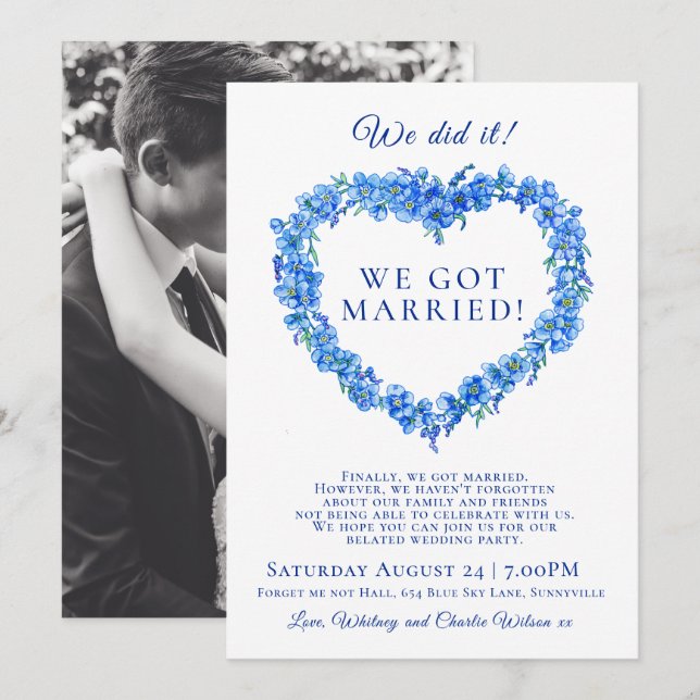 We did it married blue forget-me-not wedding party (Front/Back)