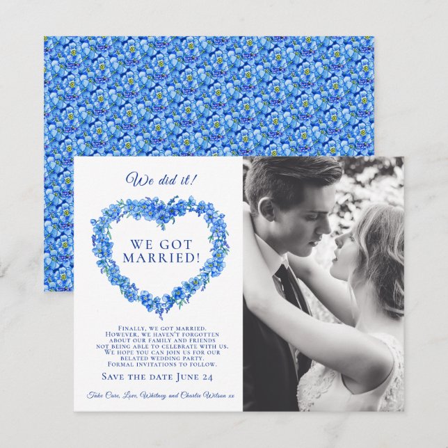 We did it married blue forget-me-not wedding party (Front/Back)