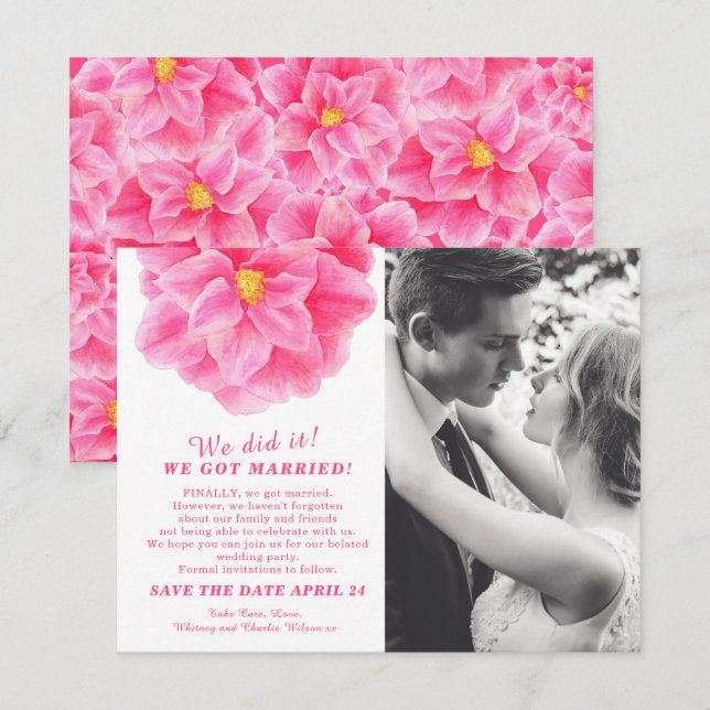 We did it married camellia pink wedding party (Front/Back)