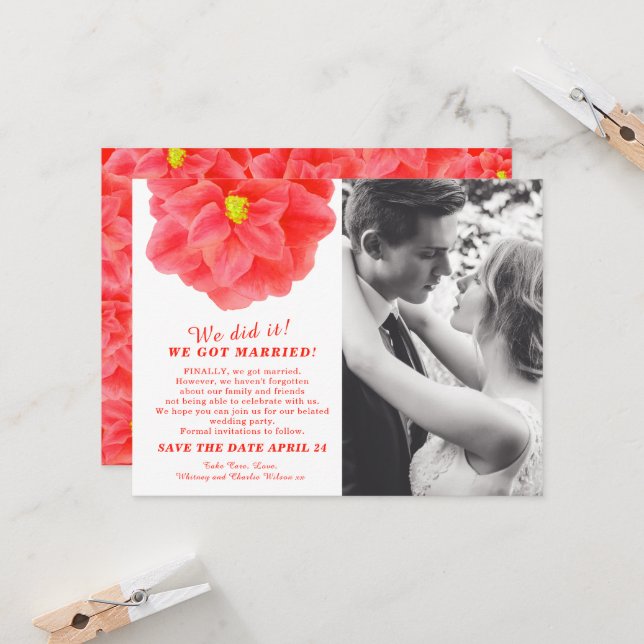 We did it married camellia red wedding party (Front/Back In Situ)