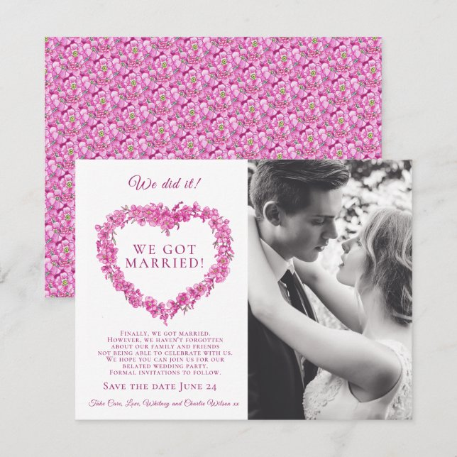 We did it married pink forget-me-not wedding party (Front/Back)