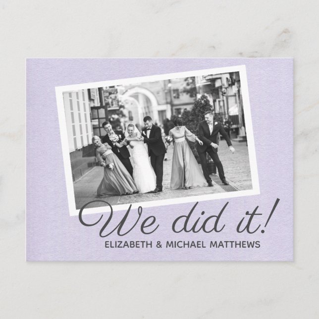 We Did It script custom photo wedding thank you Announcement Postcard (Front)