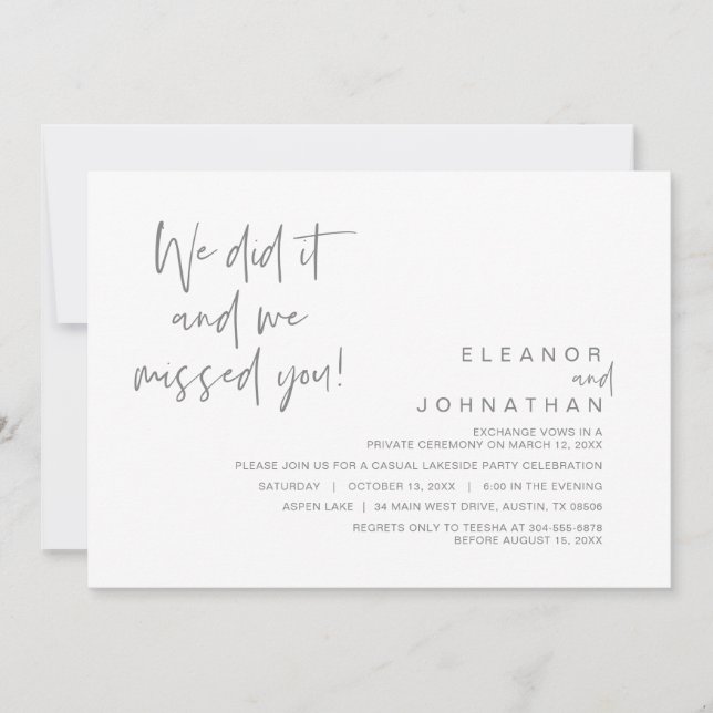 We did it, we missed you, Wedding Elopement Party  Invitation (Front)