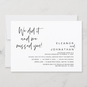 We did it, we missed you, Wedding Elopement Party Invitation