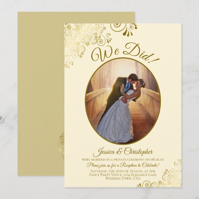 We Did! Ivory Cream & Gold Lace Wedding Reception Invitation (Front/Back)