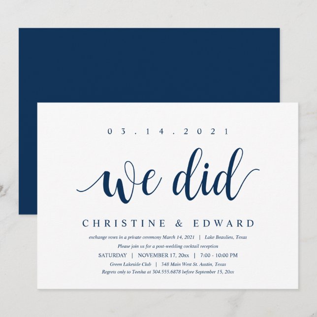 We did, Modern Post Wedding Elopement Invitation (Front/Back)
